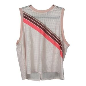 Brooks Women's Mesh Muscle Tee with Pink and Brown Stripes